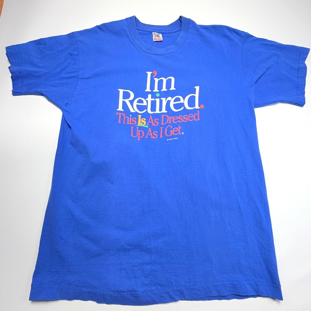 Vintage 90s Fruit of the Loom Retirement T Shirt Mens XL Single Stitch USA